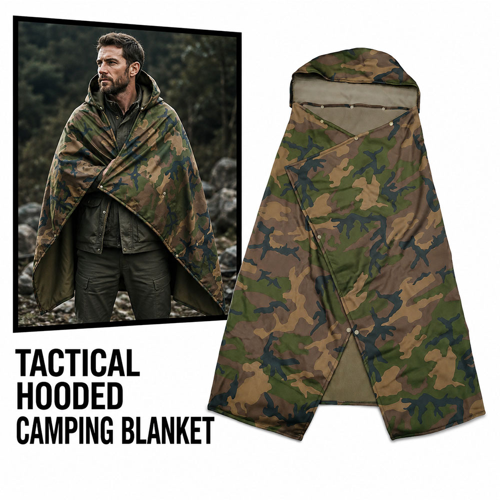Outdoor Hunting Blanket - Taktik Kamuflaj Kapüşonlu Giyilebilir Polar Battaniye