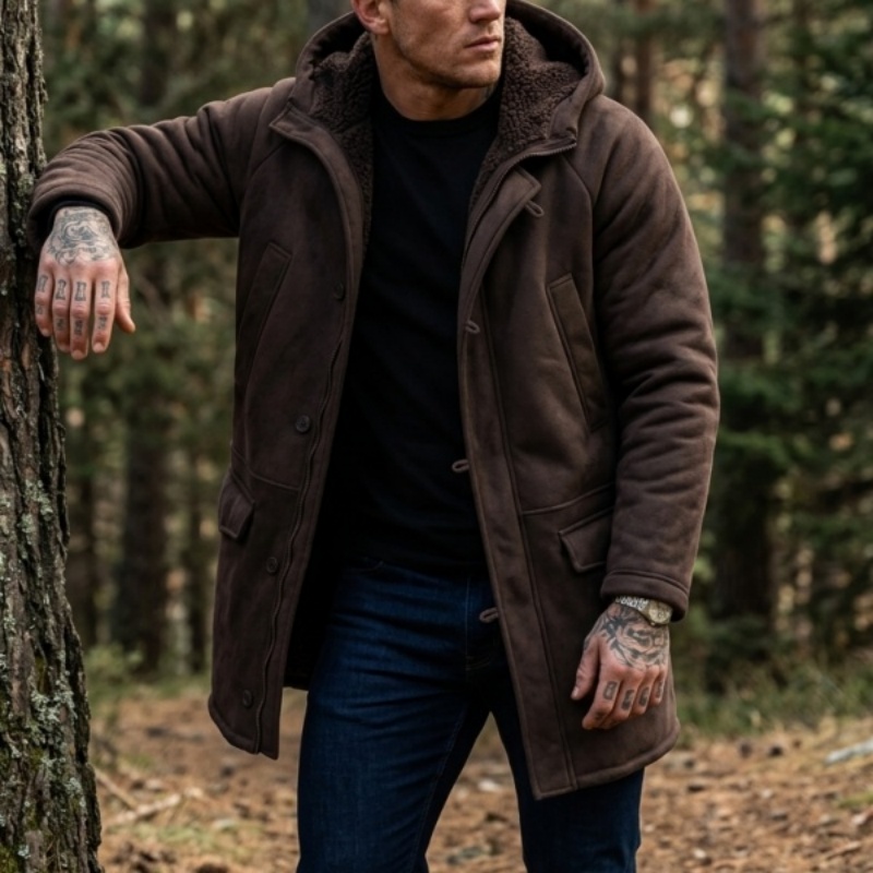 Outdoor Hunting Fleece - Yeni Erkek Suni Kürk Astarlı Kapüşonlu