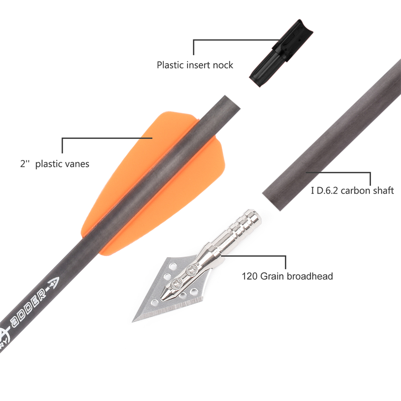 Crossbow Bolt Broadhead - 6 adet R9 7.5 inç karbon